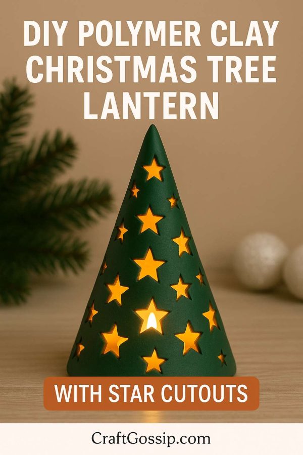 DIY Polymer Clay Christmas Tree Lantern – With Star Cutouts