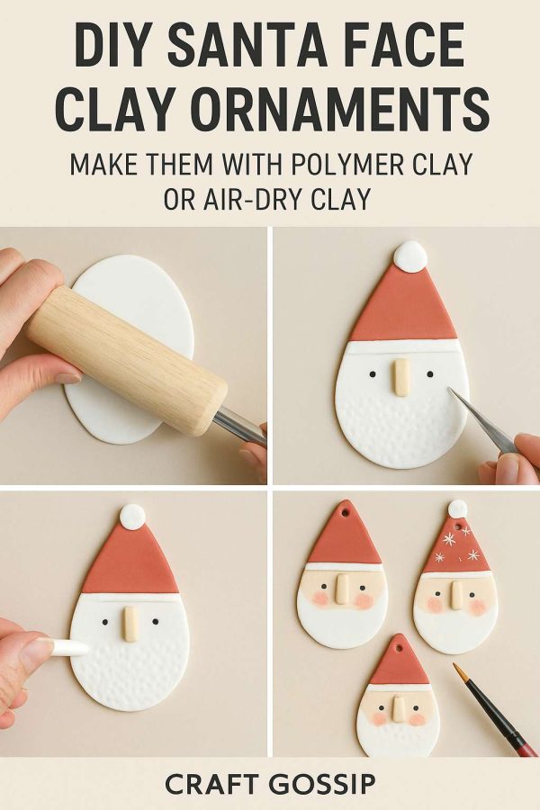DIY Santa Face Clay Ornaments For Christmas